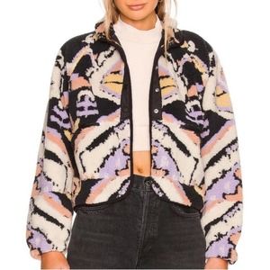 Free People Hit The Slopes Rocky Ridge Fleece Jacket Black Combo Size M